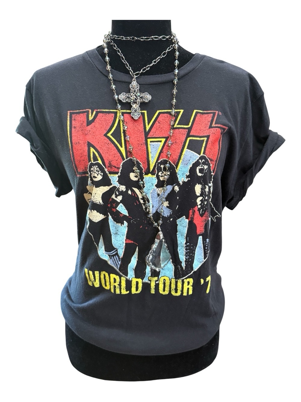 KISS Black World Tour '77 Graphic Band Tee - Vintage Style  XL